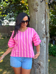 Lipstick Puff Sleeve Striped Top Erin