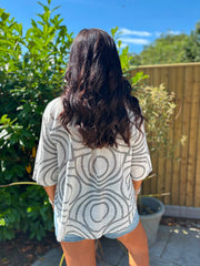 Grey Geometric Swirl Print Top Zoe