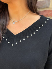 Black Diamante V Neck Knit Tori