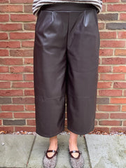 Chocolate Faux Leather Cropped Trousers