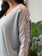 Grey Diamante Sleeve Knit Amelia