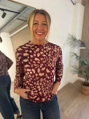 Wine Animal Print Top Carmen