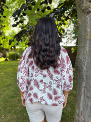 Wine Leaf Print Tie Front Blouse Brielle