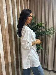 Winter White Gathered Cowl Neck Top Harper