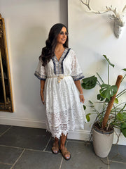 White Lace Bohemian Midi Dress Cara