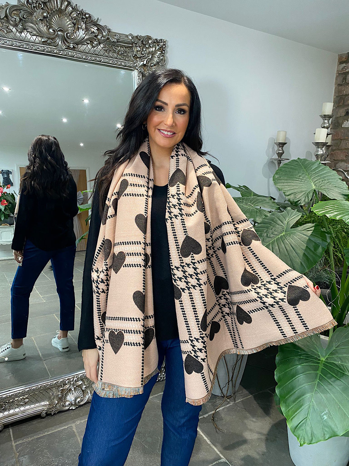 Burberry scarf with deals black hearts