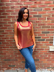 Red Ribbed Shimmer Vest Juniper