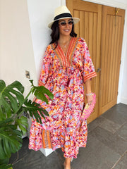 Orange Tropical Tassel Kaftan Dress Orla