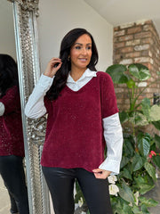 Wine Shimmer Layered Top Ellis