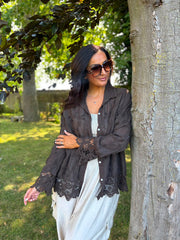 Chocolate Textured Lace Hem Shirt Dina