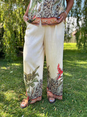 Cream Tropical Wide Leg Trousers Willow