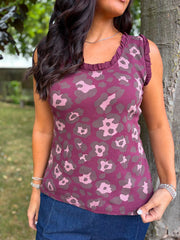 Wine Leopard Ruffle Trim Vest Zoe