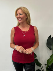 Wine Ribbed Lace Vest Trina