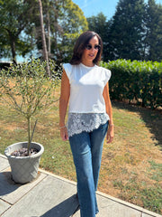 White Lace Hem Top Yasmin