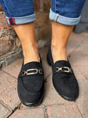 Black Faux Suede Chain Loafer