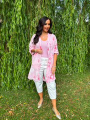 Pink Flower Pattern Longline Shirt Lucinda