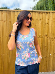 Denim Vintage Floral Ruffle Vest Yasmin