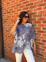 Navy Baroque Floral Print Top Maggie