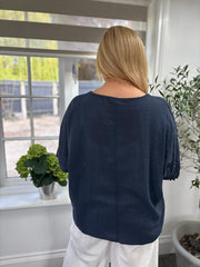 Navy Multi Hole Detail Top Terri
