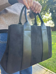 Black Multi Fabric Handbag