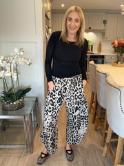 Stone Leopard Print Barrel Leg Trouser
