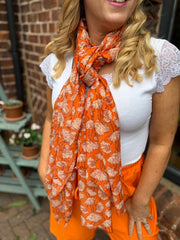 Orange Gold Detail Carnation Scarf