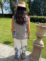 Mocha Floral Brushed Pattern Trouser Set Ariel