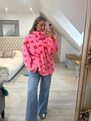 Candy Pink Luxury Floral High Neck Fleece Ella