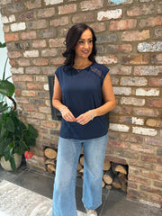 Navy Lace Detail Top Amanda