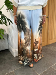 Blue Palm Tree Wide Leg Trousers Maya
