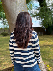 Navy V Neck Striped Sweat Top Demi
