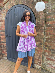 Purple Gold Detail Sketch Flower Scarf