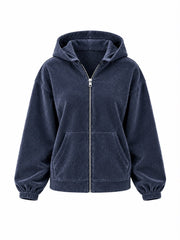 Navy Velour Zip Hoodie Jaiya