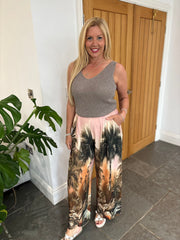 Pink Palm Tree Wide Leg Trousers Maya