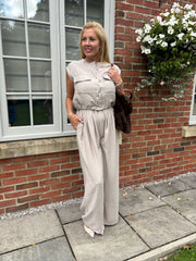 Stone Sleeveless Button Top and Trouser Co-Ord Piper