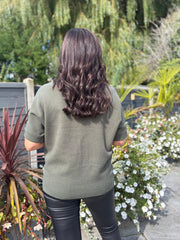 Khaki Textured Flower Knit Claire