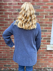 Navy Geometric Knit Top Danielle