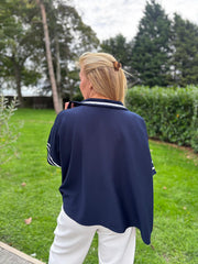 Navy Stripe Detail Button Top Leona