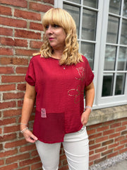 Wine Asymmetric Panel Flower Top Adele