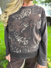 Chocolate Crochet Hem Floral Top Ellis
