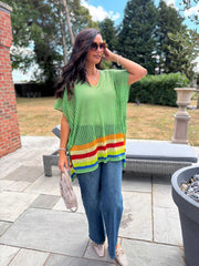 Lime Pink Striped Hem Loose Knit Jenna