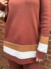 Chocolate Striped Trim Knit Ophelia