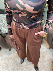 Chocolate Twisted Seam Wide Leg Trousers