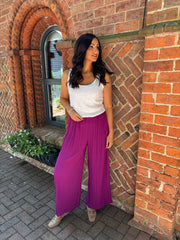Magenta Pleated Wide Leg Trousers