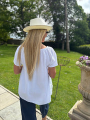 White Crochet Detail Bardeau Top Hazel