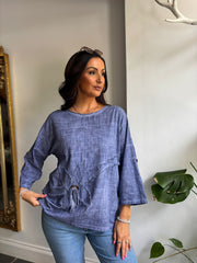 Denim Distressed Floral Top Danica