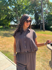 Chocolate Bubble Hem Striped Shirt Emma