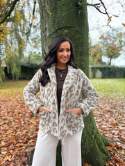 Stone Leopard Teddy Fleece Coat Harley