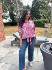 Rose Botanical Tie Front Blouse Brielle