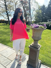Coral Applique Floral Crepe Top Astra